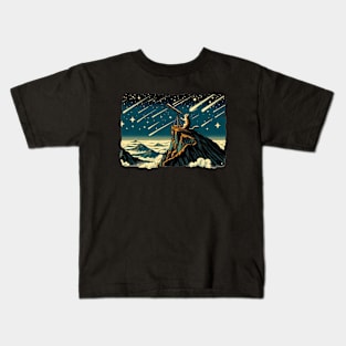 Meteor Watching Hiker Mountain Climbing Stargazing Cat Kids T-Shirt